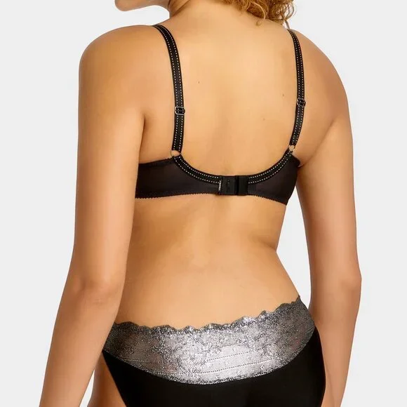 Chantelle Rive Gauche Bra 38DDD Black Metallic Lace - Picture 2 of 10